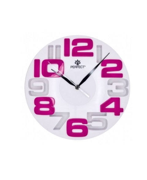Clock PERFECT WL689A WHITE/PINK